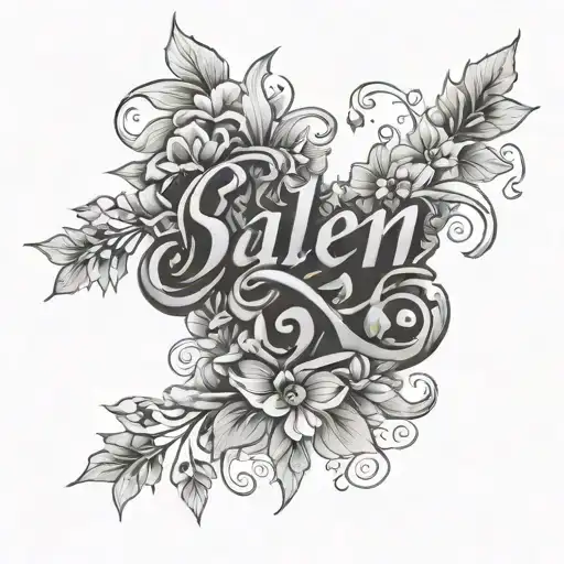vertical name "salem" with flowers , leaves mystic vibes tattoo design idea