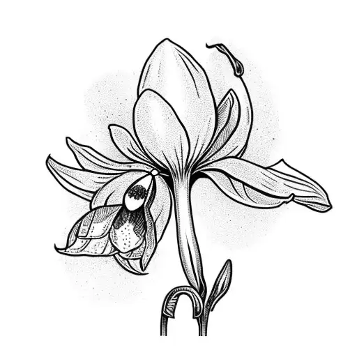 A blackwork design of a snowdrop flower with an artist's palette tattoo design idea