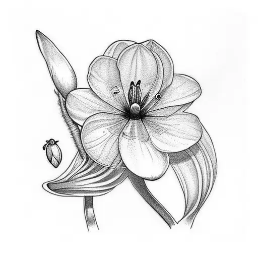 An artistic representation of a snowdrop flower blooming in ink tattoo design idea