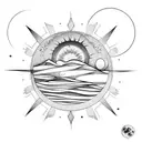 cresent moon inside a sun and the center is cracked like broken mirror tattoo design idea