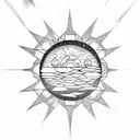 cresent moon inside a sun and the center is cracked like broken mirror tattoo design idea