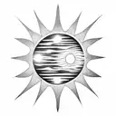 cresent moon inside a sun and the center is cracked like broken mirror tattoo design idea