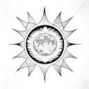 cresent moon inside a sun and the center is cracked like broken mirror tattoo design idea