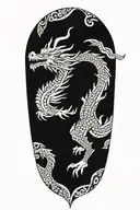 Blackwork upper arm tattoo of a mythical dragon with detailed scales and flowing, abstract patterns. tattoo design idea