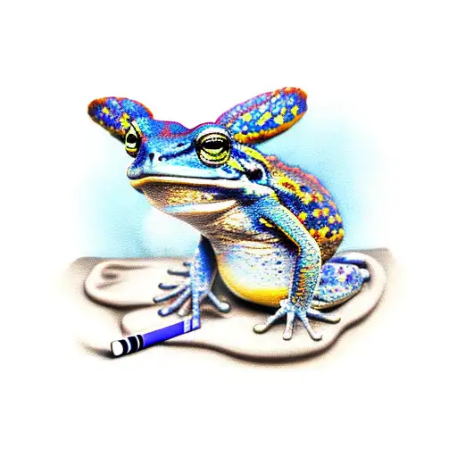 blue toad smoking a cigarette  tattoo design idea