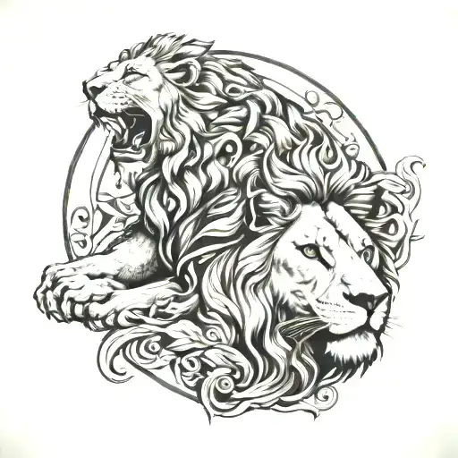 pantheon and lion  tattoo design idea
