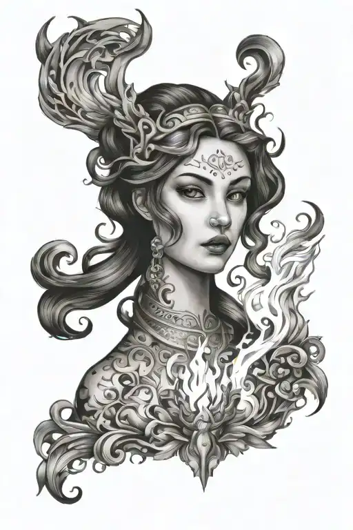 hestia with fire tattoo design idea