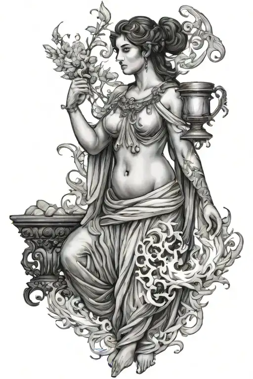 hestia holding fire greek statue full body tattoo design idea