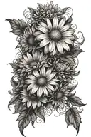 Daisy, aster, and chrysanthemum tangled together tattoo design idea