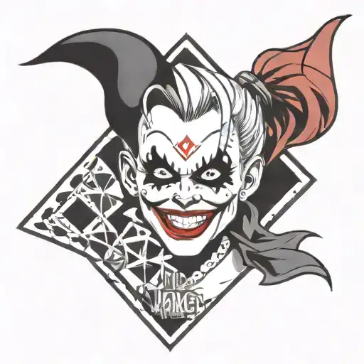 harley quinn and joker cards logo tattoo design idea
