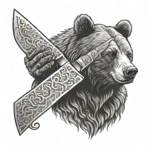 bear wearing chef knife tattoo design idea