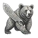 bear wearing chef knife tattoo design idea