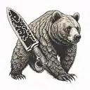 bear wearing chef knife tattoo design idea