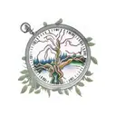 willow tree with roots growing on pocket watch tattoo design idea