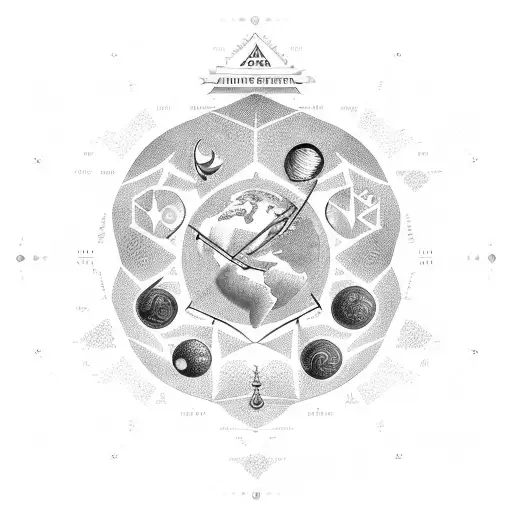 A stylized stock market graph with astrological symbols incorporated tattoo design idea