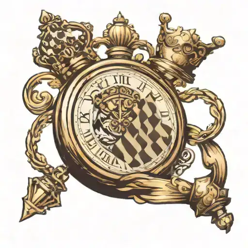 POCKET WATCH WITH KING CHESS PIECE ON FORARM TILL THE tattoo design idea
