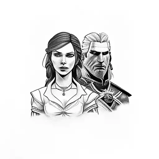 Geralt and Yennefer from The Witcher 3 tattoo design idea