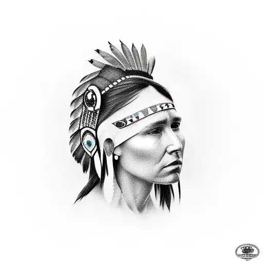 American Indian girl head tattoo design idea