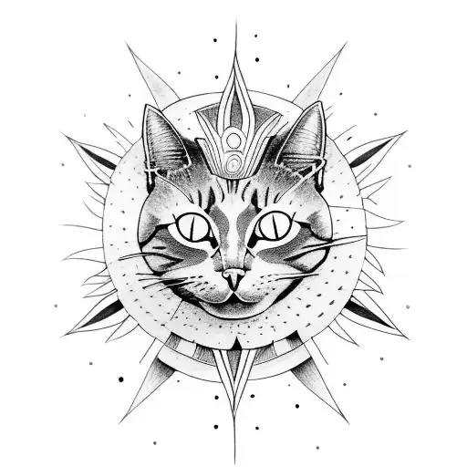 cat full body sun goddess tattoo design idea