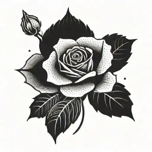 A minimalist tattoo of a rose from Le Petit Prince, with subtle cosmic elements incorporated in dotwork style tattoo design idea