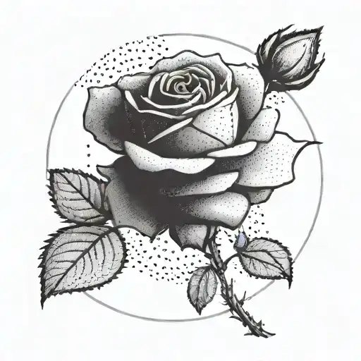 A minimalist tattoo of a rose from Le Petit Prince, with subtle cosmic elements incorporated in dotwork style tattoo design idea