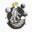  Le Petit Prince on his planet using ink brush style  tattoo design idea