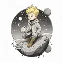  Le Petit Prince on his planet using ink brush style  tattoo design idea