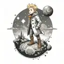  Le Petit Prince on his planet using ink brush style  tattoo design idea