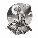  Le Petit Prince on his planet using ink brush style  tattoo design idea