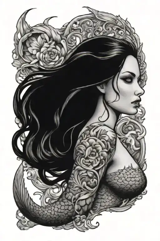 half dead mermaid tattoo design idea