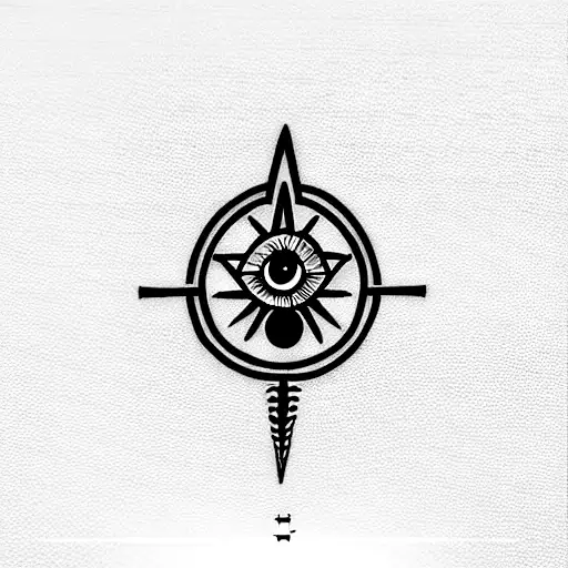 spinal tattoo of the staff of hermes trismegistus (the caduceus) with an all seeing eye above the staff tattoo design idea