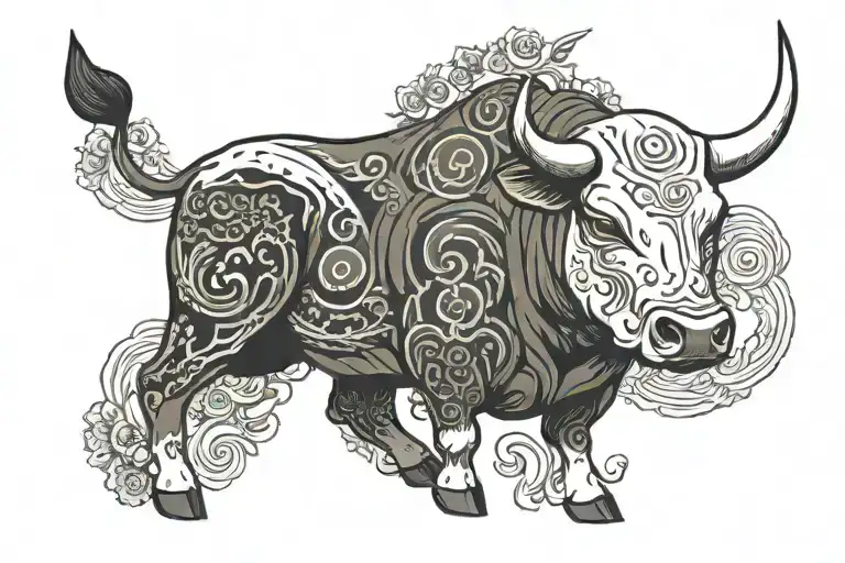 a Lamborghini bull with japanese letter tattoo design idea