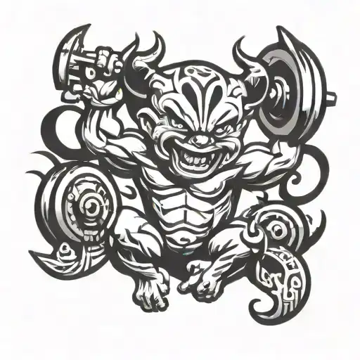 baby devil lifting weights tattoo design idea