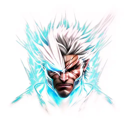 A dynamic and vibrant tattoo of Raiden from Metal Gear Rising: Revengeance in a new-school style tattoo design idea