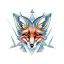 A realistic portrait of a fox surrounded by anime and geek culture symbols tattoo design idea