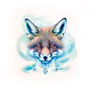 A realistic portrait of a fox surrounded by anime and geek culture symbols tattoo design idea