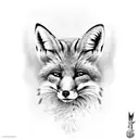 A realistic portrait of a fox surrounded by anime and geek culture symbols tattoo design idea