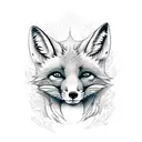 A realistic portrait of a fox surrounded by anime and geek culture symbols tattoo design idea