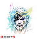 A dynamic and vibrant tattoo of Raiden from Metal Gear Rising: Revengeance in a new-school style tattoo design idea