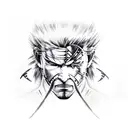 A realistic portrait of Raiden from Metal Gear Rising: Revengeance, with intricate cybernetic enhancements tattoo design idea
