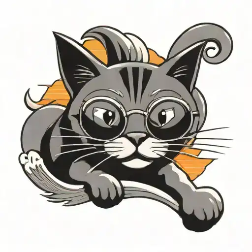 cartoon cat stoned sandy surf sunset sky  tattoo design idea
