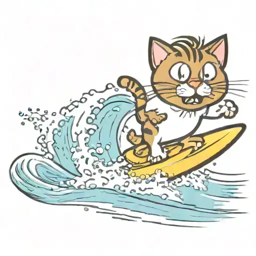 cartoon cat surfing scared tattoo design idea