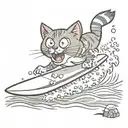 cartoon cat surfing scared tattoo design idea