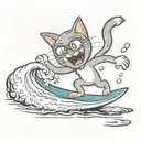 cartoon cat surfing scared tattoo design idea