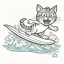 cartoon cat surfing scared tattoo design idea