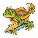 cartoon geko sandy surf sunset sky tattoo design idea