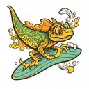 cartoon geko sandy surf sunset sky tattoo design idea