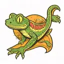 cartoon geko sandy surf sunset sky tattoo design idea