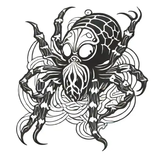 Yokai spider black and white symetrical  tattoo design idea