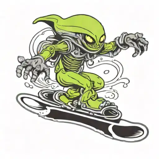 alien riding a snowboard  tattoo design idea